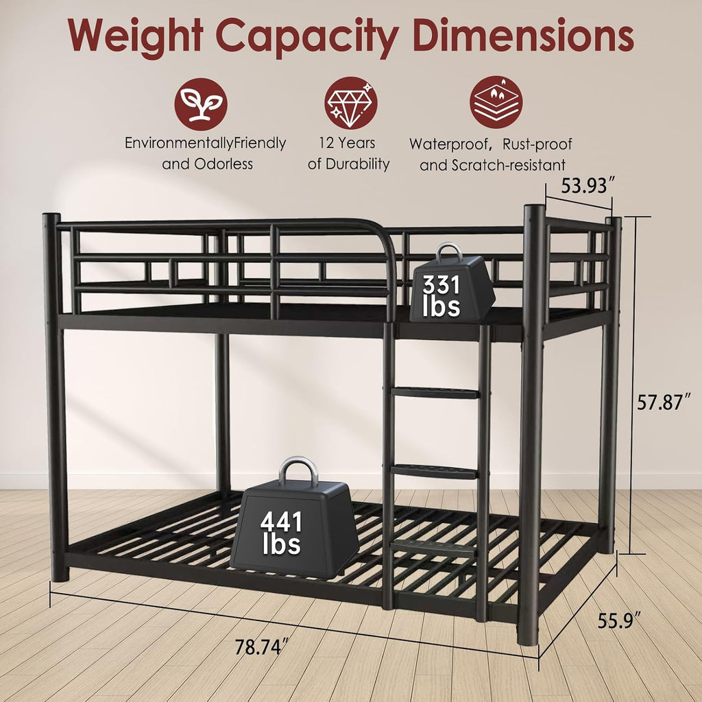 Full Over Full Metal Bunk Bed with 10-inch High Guardrails